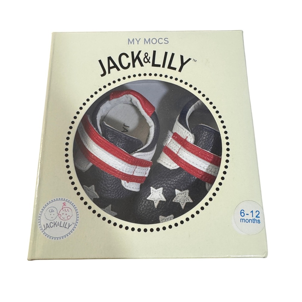 Jack & Lily My Mocs Baby Shoes 6-12 Months Navy Blue Leather Stars Stripes‎